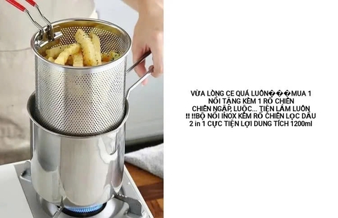 Nồi Chiên Ngập Dầu 1200ml 2 in 1 Mini Inox Đa Năng + Lưới Chiên + Thảm Chống Trượt + Kẹp PVN10051
