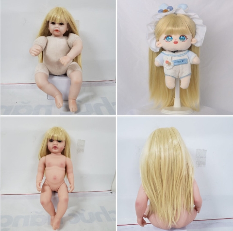 {ĐỦ MÀU} TÓC TƠ GIẢ CHỊU NHIỆT CHO BÚP BÊ TÁI SINH vòng Đầu 30 cm 50 cm = 20 inch Doll + vòng Đầu 34 cm 55 cm = 22 inch Doll, búp bê mini 20 cm (Ixdoll)