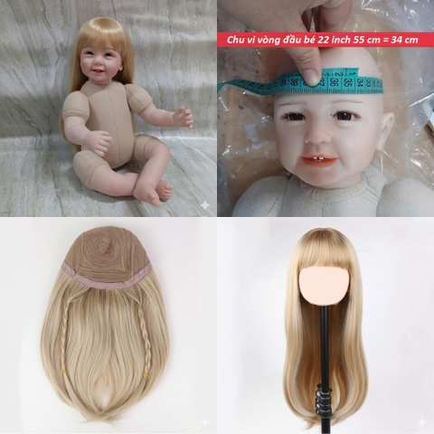 {ĐỦ MÀU} TÓC TƠ GIẢ CHỊU NHIỆT CHO BÚP BÊ TÁI SINH vòng Đầu 30 cm 50 cm = 20 inch Doll + vòng Đầu 34 cm 55 cm = 22 inch Doll, búp bê mini 20 cm (Ixdoll)