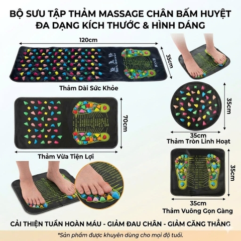 [Đủ Size] Thảm Con Đường Đến Sức Khỏe Massage Chân Thảm Đá Bấm Huyệt Giảm Đau Tiện Dụng