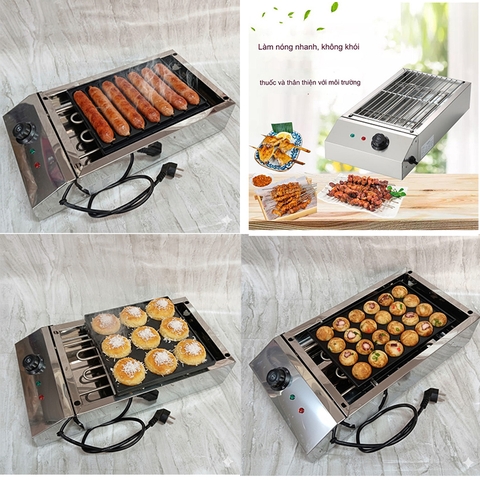 Bếp Điện Không Khói, Bếp Nướng Hải Sản BBQ 2800W  Đa Năng Nướng Thịt Xiên, Hải Sản, Đồ Ăn Nhanh