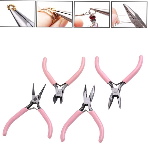 Bộ 4 Kìm dùng để làm đồ trang sức xỏ hạt đa chức năng handmade DIY màu hồng PVN7826