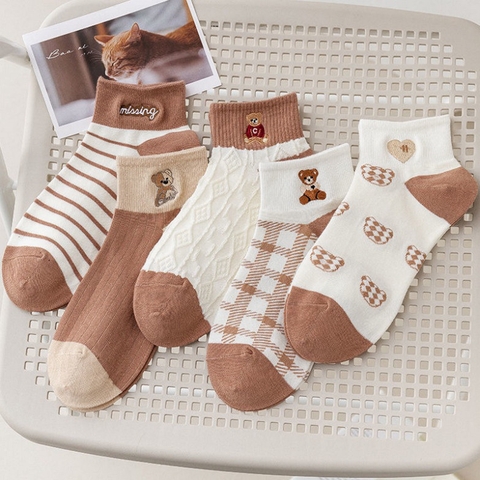 (Đủ Mẫu} Set 5 Đôi Tất Vớ Nam Nữ Cổ Cao Chất Liệu Cotton Dày Dặn, Khử Mùi Thoáng Khí Hoạ Tiết Hoa Cỏ Siêu Dễ Thương