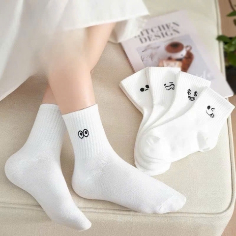 (Đủ Mẫu} Set 5 Đôi Tất Vớ Nam Nữ Cổ Cao Chất Liệu Cotton Dày Dặn, Khử Mùi Thoáng Khí Hoạ Tiết Hoa Cỏ Siêu Dễ Thương
