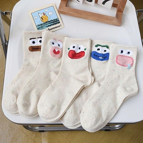 (Đủ Mẫu} Set 5 Đôi Tất Vớ Nam Nữ Cổ Cao Chất Liệu Cotton Dày Dặn, Khử Mùi Thoáng Khí Hoạ Tiết Hoa Cỏ Siêu Dễ Thương