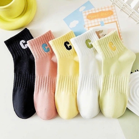 (Đủ Mẫu} Set 5 Đôi Tất Vớ Nam Nữ Cổ Cao Chất Liệu Cotton Dày Dặn, Khử Mùi Thoáng Khí Hoạ Tiết Hoa Cỏ Siêu Dễ Thương