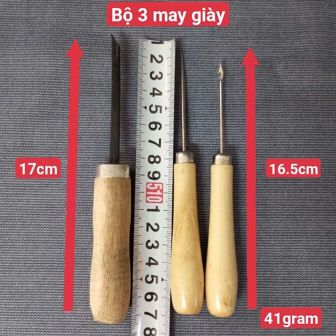 Bộ Dụng Cụ Khâu Giày Bằng Thép Không Gỉ Cán Gỗ, Làm Đồ Da Thủ Công DIY