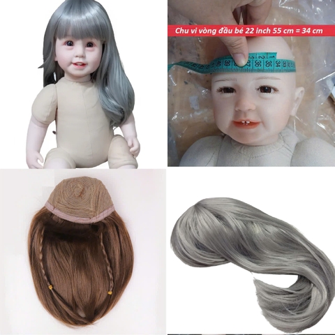 {ĐỦ MÀU} TÓC TƠ GIẢ CHỊU NHIỆT CHO BÚP BÊ TÁI SINH vòng Đầu 30 cm 50 cm = 20 inch Doll + vòng Đầu 34 cm 55 cm = 22 inch Doll, búp bê mini 20 cm (Ixdoll)