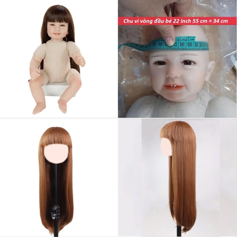 {ĐỦ MÀU} TÓC TƠ GIẢ CHỊU NHIỆT CHO BÚP BÊ TÁI SINH vòng Đầu 30 cm 50 cm = 20 inch Doll + vòng Đầu 34 cm 55 cm = 22 inch Doll, búp bê mini 20 cm (Ixdoll)