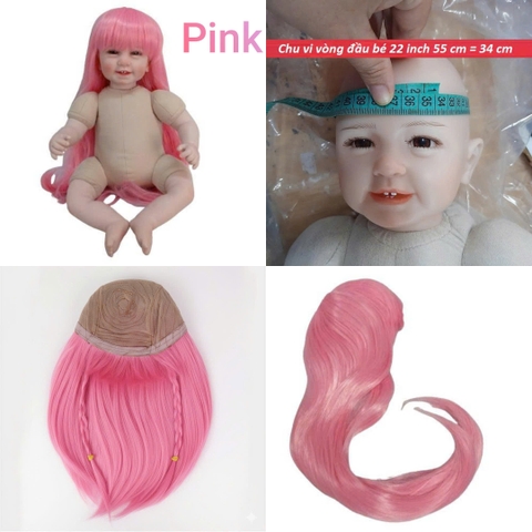{ĐỦ MÀU} TÓC TƠ GIẢ CHỊU NHIỆT CHO BÚP BÊ TÁI SINH vòng Đầu 30 cm 50 cm = 20 inch Doll + vòng Đầu 34 cm 55 cm = 22 inch Doll, búp bê mini 20 cm (Ixdoll)