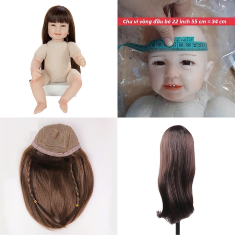 {ĐỦ MÀU} TÓC TƠ GIẢ CHỊU NHIỆT CHO BÚP BÊ TÁI SINH vòng Đầu 30 cm 50 cm = 20 inch Doll + vòng Đầu 34 cm 55 cm = 22 inch Doll, búp bê mini 20 cm (Ixdoll)