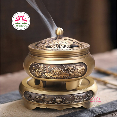 BỘ LƯ 3 CHÂN KHẮC SEN + ĐẾ