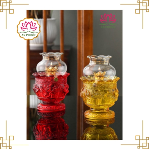 Đèn Thắp Dầu Lưu Ly Hoa Sen - Đèn Dầu Lưu Ly Hoa Sen mã 039