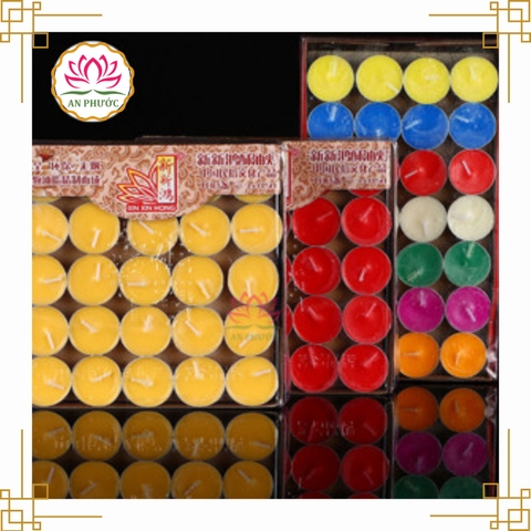 Nến Thơm - Nến Bơ Cúng Phật hộp 100 viên cháy 4h Đủ Màu, Không Mùi Không Khói