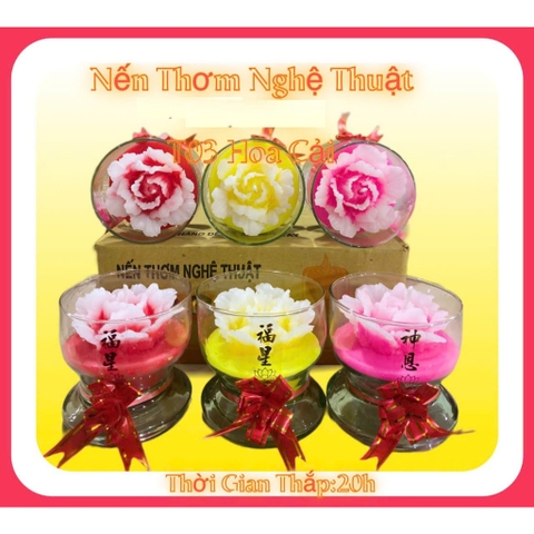 Bộ Nến Hoa T03 - Ly Nến Hoa Nghệ Thuật  - Bộ 6 Cốc Nến Thơm 20 Giờ