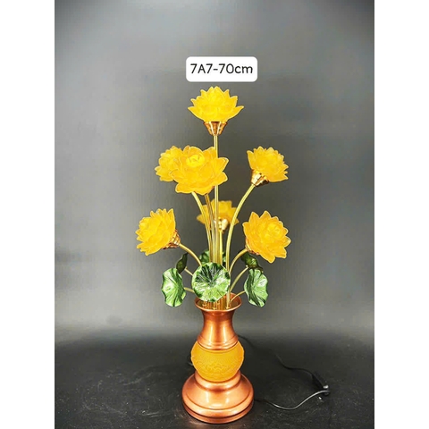 Cặp Đèn Hoa Sen Vàng Đế Đồng Đỏ 70cm – Đèn Bàn Thờ Gia Tiên, Đèn Thờ Phật Cao Cấp