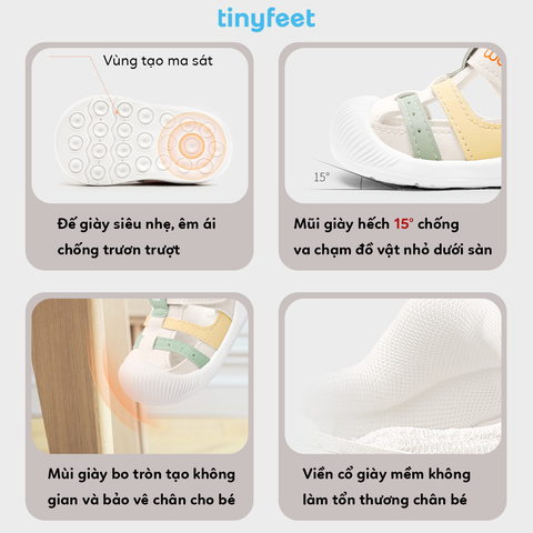 Giày tập đi cho bé TINYFEET WJ17 thể thao, thoáng khí, chống bẹt chân