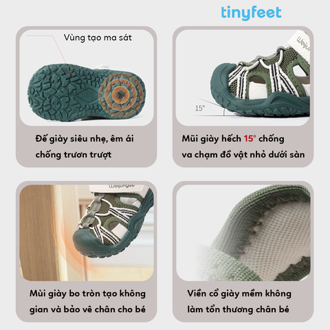 Giày cho bé TINYFEET WJ34 thể thao, thoáng khí, chống bẹt chân