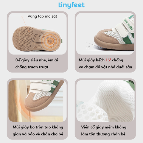 Giày tập đi cho bé TINYFEET WJ31 phong cách Samba, vải lưới thoáng khí