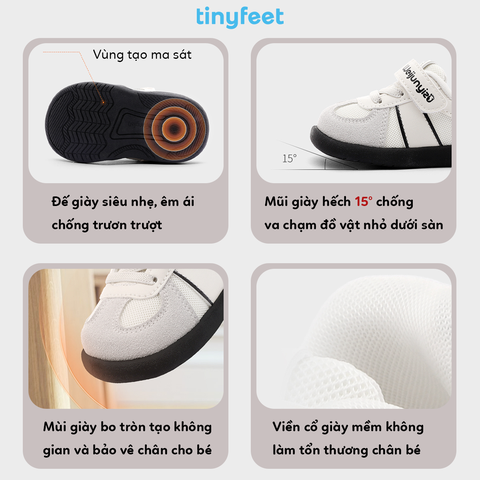 Giày tập đi cho bé TINYFEET WJ29 phong cách Samba, chống bẹt chân
