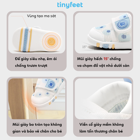 Giày tập đi cho bé TINYFEET WJ15 nhẹ êm, chống bẹt chân