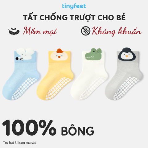 Tất Vớ chống trượt cho bé TINYFEET KS09 kháng khuẩn, họa tiết động vật dễ thương