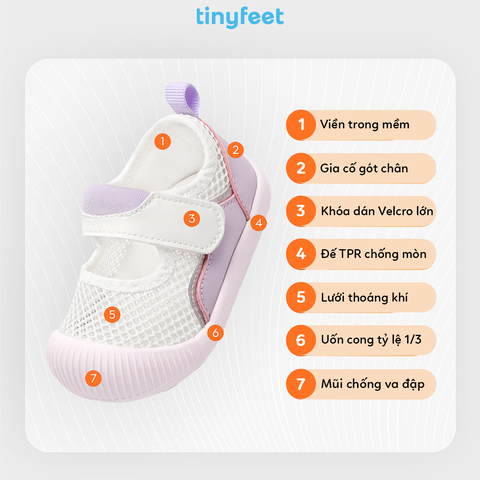 Giày tập đi cho bé TINYFEET WJ03 thiết kế basic, thoáng khí