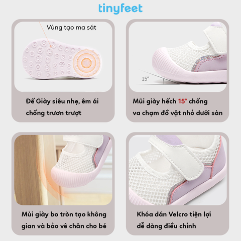 Giày tập đi cho bé TINYFEET WJ03 thiết kế basic, thoáng khí