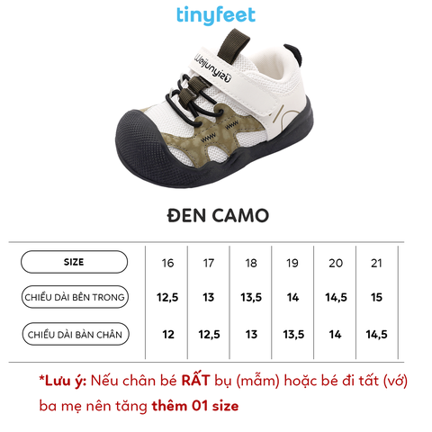 Giày tập đi cho bé TINYFEET WJ30 phối màu Camo cá tính, chống bẹt chân