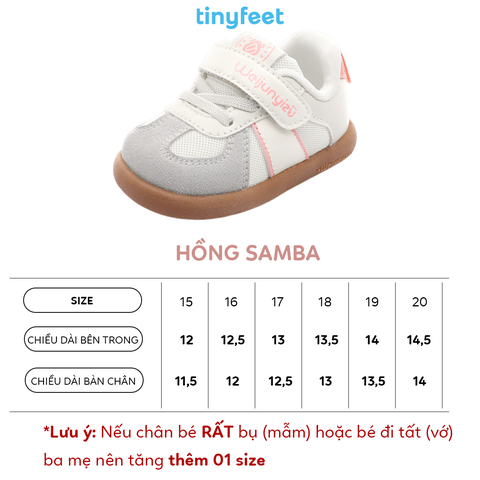Giày tập đi cho bé TINYFEET WJ29 phong cách Samba, chống bẹt chân