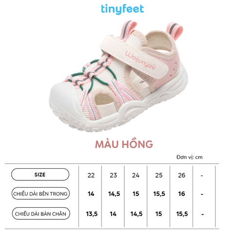 Giày cho bé TINYFEET WJ34 thể thao, thoáng khí, chống bẹt chân