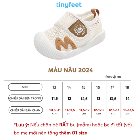 Giày tập đi cho bé TINYFEET WJ20 vải lưới thoáng khí, chống bẹt chân