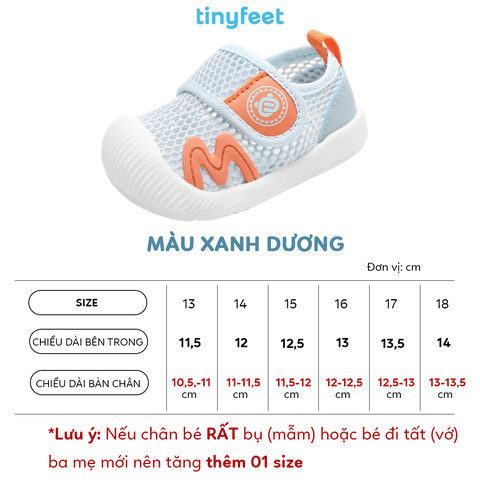 Giày tập đi cho bé TINYFEET WJ20 vải lưới thoáng khí, chống bẹt chân