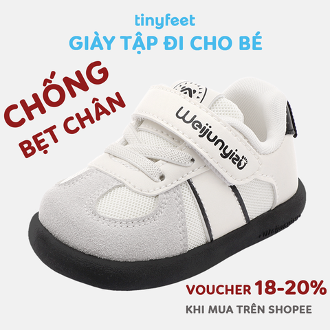 Giày tập đi cho bé TINYFEET WJ29 phong cách Samba, chống bẹt chân