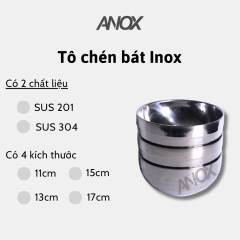Tô chén bát Inox 430 Thiết kế Hàn Quốc | Hai lớp cách nhiệt | Hàng Việt Nam - Thương hiệu ANOX