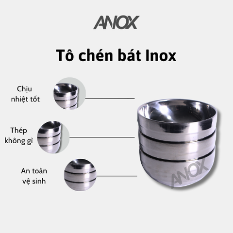 Tô chén bát Inox 304 Thiết kế Hàn Quốc | Hai lớp cách nhiệt | Hàng Việt Nam - Thương hiệu ANOX
