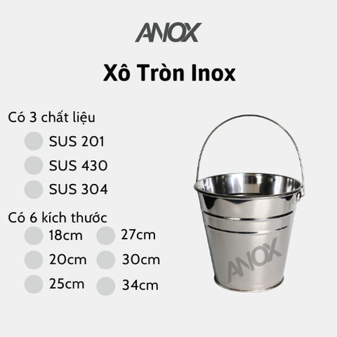 Xô Inox 201 ANOX đựng đá nước, quai inox | Hàng Việt Nam | Thương hiệu ANOX