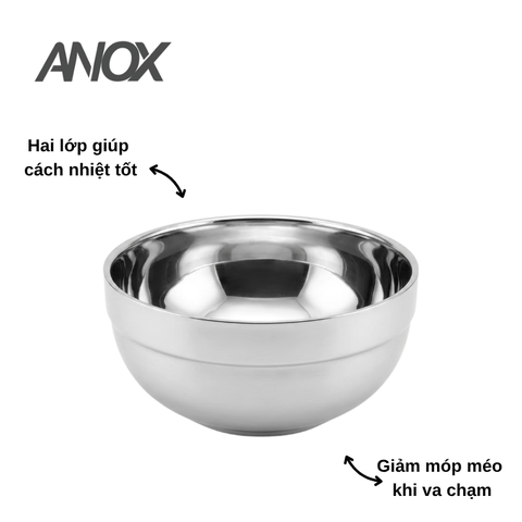 Tô chén bát Inox 304 Thiết kế Hàn Quốc | Hai lớp cách nhiệt | Hàng Việt Nam - Thương hiệu ANOX