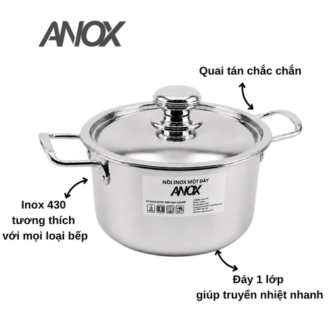 Nồi Inox 430 ANOX Không gỉ Đáy Từ - Hàng Việt Nam