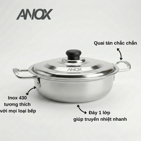 Nồi lẩu Inox ANOX 430 Không gỉ Đáy Từ  | Hàng Việt Nam