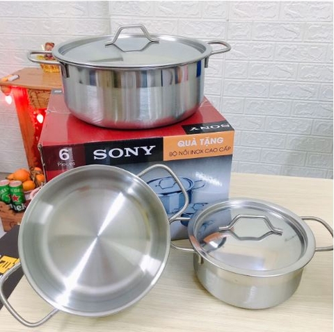 Bộ Nồi Inox 3 Món Kèm Nắp Đậy 16cm-18cm-20cm