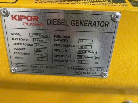 Máy Phát Điện Chạy Dầu 6KW KIPOR KDE7500STA