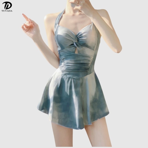 Bikini 1 mảnh đi biển họa tiết loang xanh có đệm mút Tuvada - BLX119