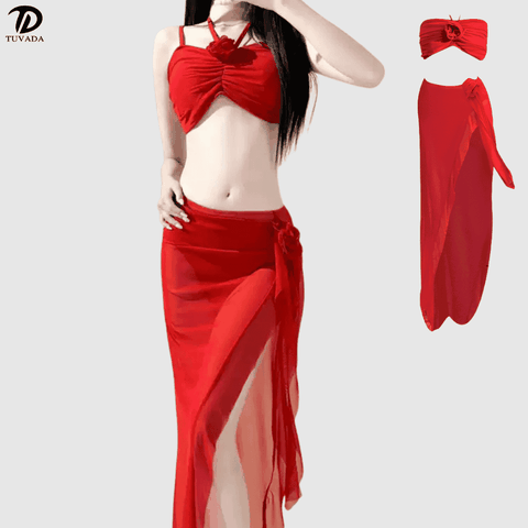 Bikini 3 mảnh màu đỏ rực rỡ dễ mặc Tuvada - B4D152