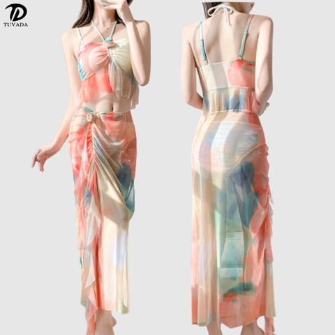 Bikini đi biển 3 mảnh họa tiết màu loang Tuvada - B4M148