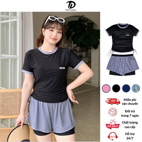 Bộ bikini 2 mảnh Tuvada kết hợp đồ tập, đồ bơi nữ bigsize basic, áo tắm đi biển kín đáo - BAQ92