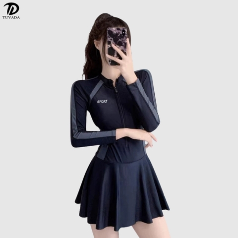 Đồ bơi nữ 1 mảnh dài tay kín đáo có bigsize Tuvada - BBS91