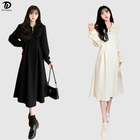 Váy dài tay polo phối zip basic Tuvada - VPL137