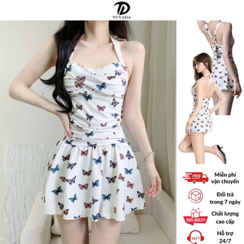 Bikini 1 mảnh họa tiết bướm Tuvada, đồ bơi nữ buộc dây, áo tắm đi biển cao cấp - BVB86