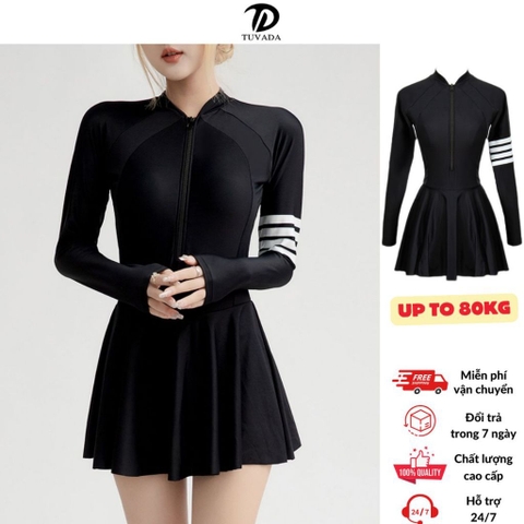 Đồ bơi nữ tay dài Tuvada, bikini kín đáo 1 mảnh có bigsize, swimsuit nữ cao cấp - BBS87